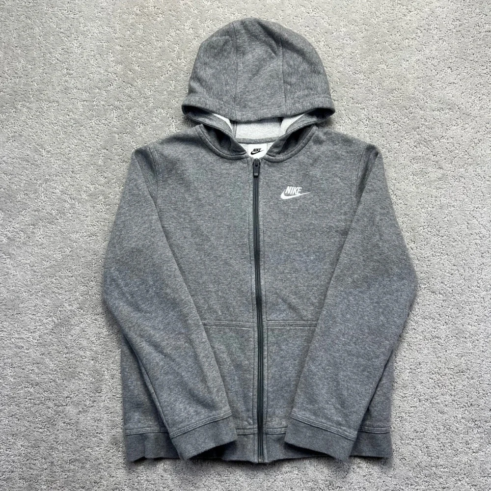 Nike Sportswear Hoodie Youth GS Large Gray Zip Up Club Fleece BV3699-091